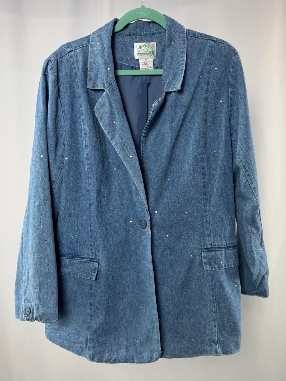 Vintage Y2K Quacker Factory Blue Denim Blazer Jacket Subtle Stud Accents Size 1X